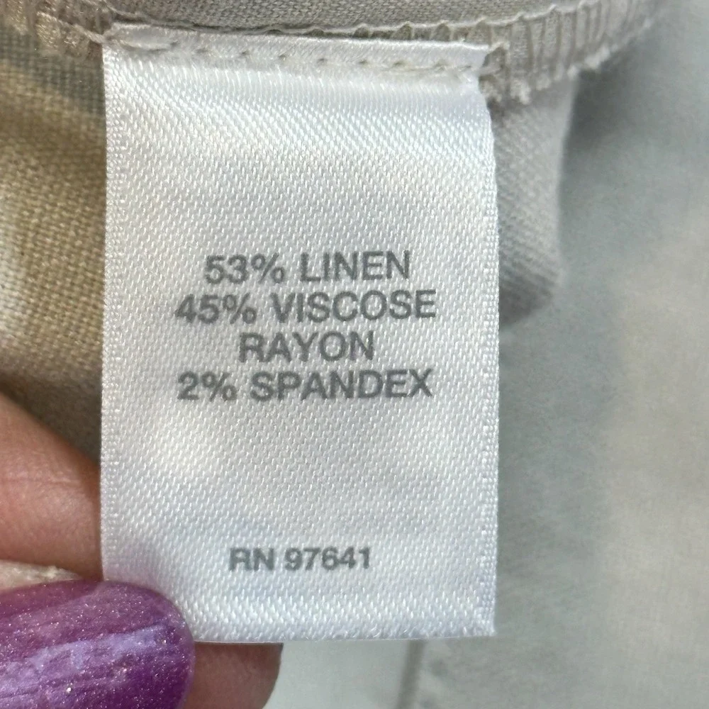 J‎ Jill Linen Stretch Pants Womens 16 Beige Pull On Elastic Back Straight Leg